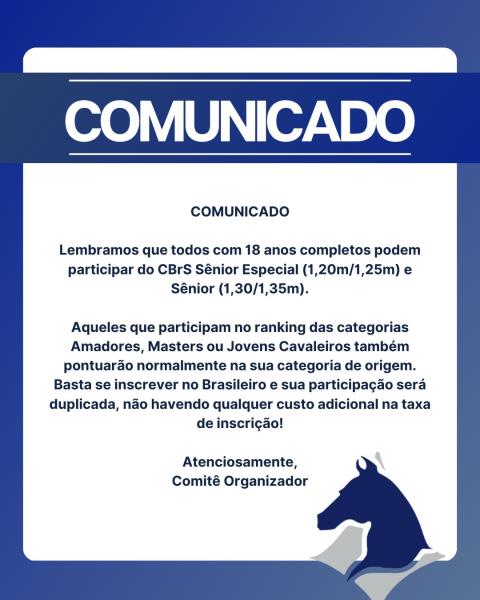 Comunicado - CBrS Sênior Especial  - Sênior