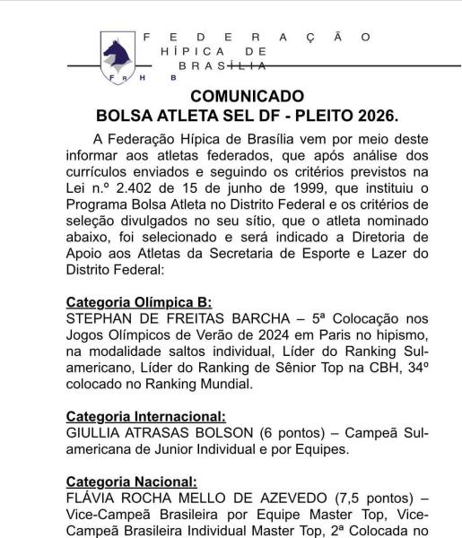 Selecionados para indicação ao Programa Bolsa Atl