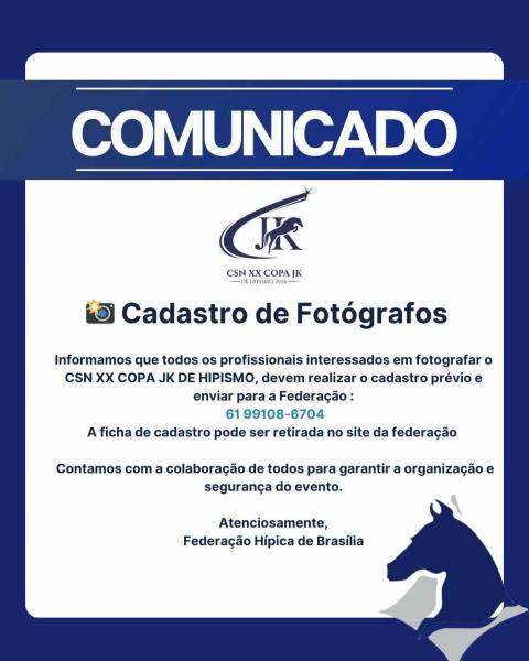Cadastro de Fotógrafos - CSN XX Copa JK de Hipism